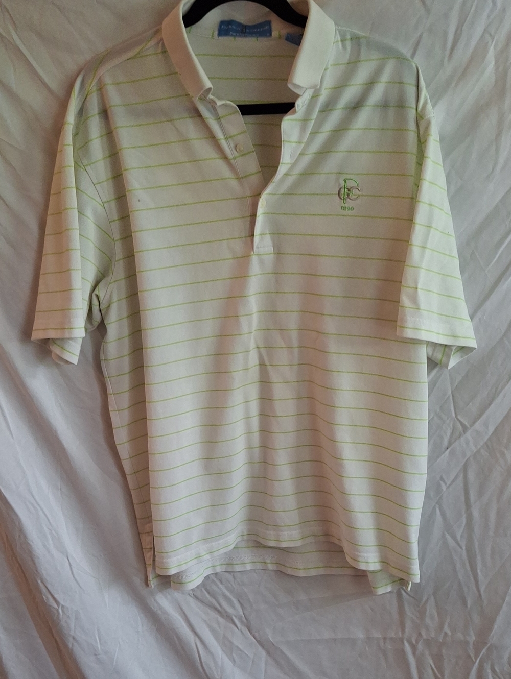 Fairway & Greene White Polo with Lime Pinstripes